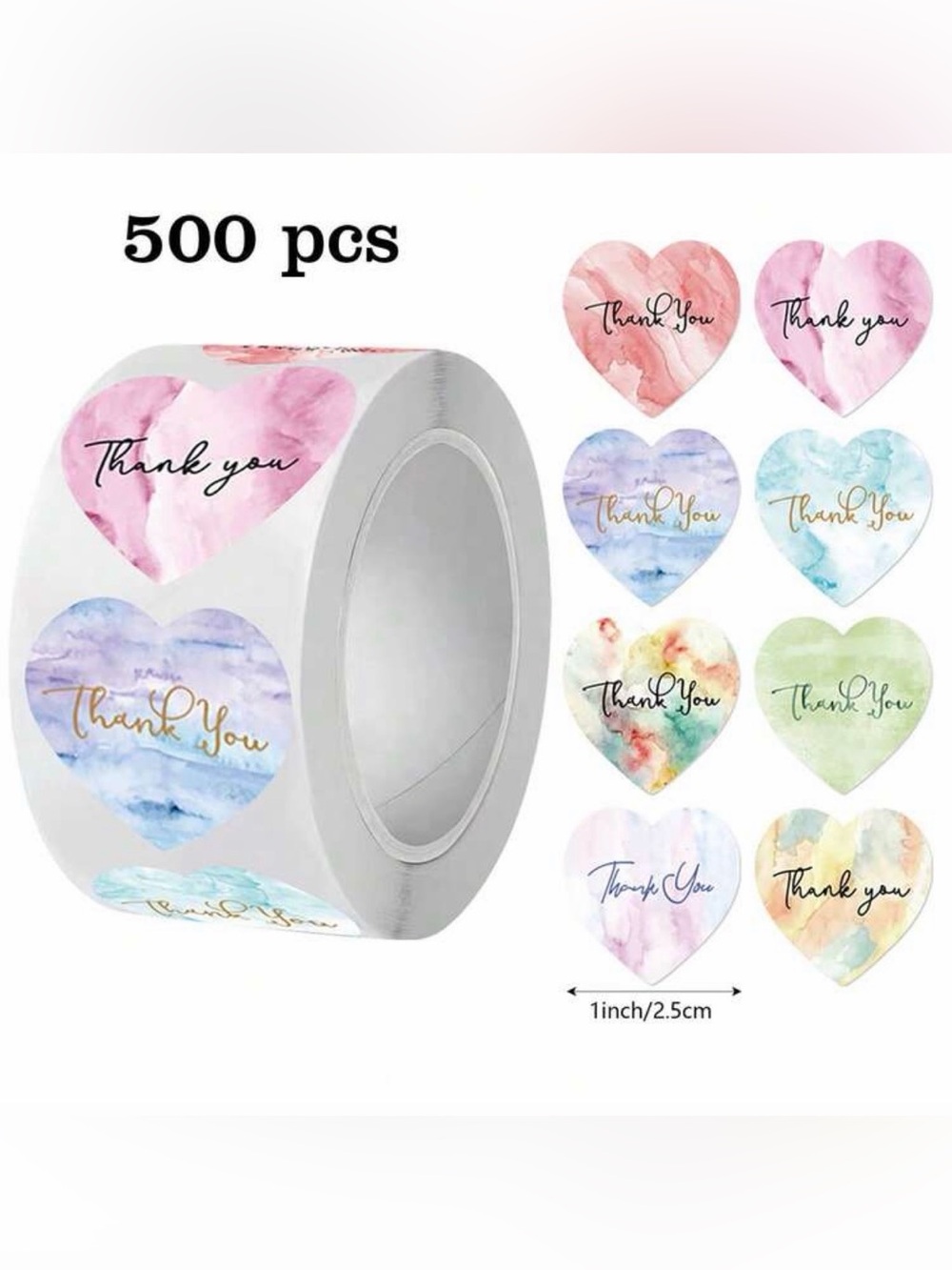 500 Heart-Shaped Thank You Stickers